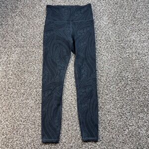 Athleta Elation Textured Tight Leggings XS Black Grey Paisley Lace High Rise 25"